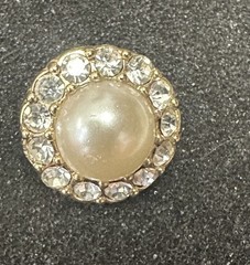 Vintage Gold Tone White Imitation Pearl Round Rhinestone Halo Stud Earrings