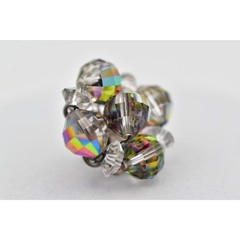 Vintage Clip On Crystal Earrings Watermelon Aurora Borealis Chrome 1950s BinBK