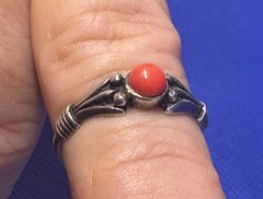 A24 Antique Filigree 925 Silver Ring size 5.25 Red Coral 1920s Italy