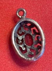 STERLING Silver Marked CW Almandine Garnet AND Marcasite Round Pendant C05