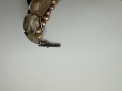 Vintage Sterling Silver Smoky Quartz Pearl 5 Strand Bracelet 8” JB23