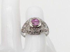 Antique Edwardian 1.50ct Certified NO HEAT Pink Sapphire Diamond Platinum Ring