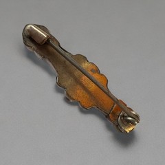 Antique Victorian Revival Gold-Tone Bar Brooch Red Blue Glass Stones c1900