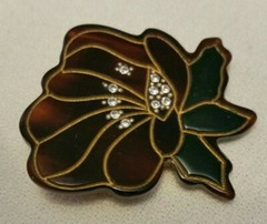 Vintage Man Made Tortoise Shell, Lucite (plastic) Enamel & Rhinestone Pin Brooch