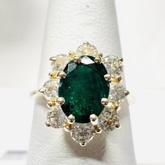 Vintage 14k Yellow Gold 1.00ct Oval Emerald & .85cts Diamond Halo Accent Ring