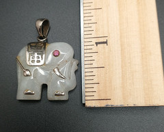 Vintage Jade Elephant Pendant Sterling 925A Fu Good Luck Symbol Faceted Pink Eye