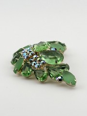 Vintage Brooch & Earrings Set W/ Green & AB Stones