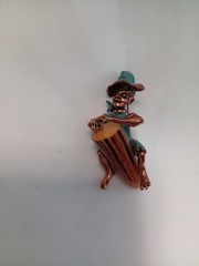 Vtg Charles F. Worth Copper & Bakelite Brooch Bongo Enamel Pin Native Drummer