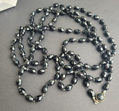 Austria Signed Vintage Black Faceted Glass Necklace 58” Long Opera Length
