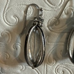Vintage Sterling Silver Openwork Cage Lantern Dangle Earrings Rhinestone Accent