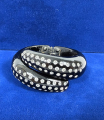 Vintage Black Clamper Hinged Bracelet with Rhinestones