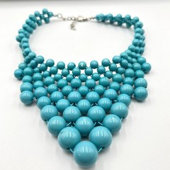 Vintage Style Teal Turquoise Blue Beaded Bib Statement Necklace Boho Chic Retro