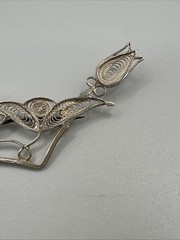 Hand Made EUROPEAN Filigree Brooch 4 in. Silver Lotus Floral