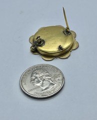 Antique Art Deco Pink Rose Gold Plate & Sterling Inset Flowers Locket Pin Brooch