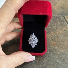 Gorgeous Vintage 10kt White Gold Marquise And Round Tanzanite Cluster Ring Sz 7