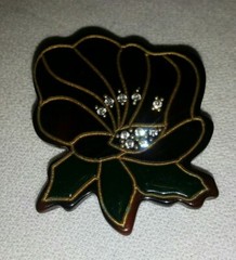 Vintage Man Made Tortoise Shell, Lucite (plastic) Enamel & Rhinestone Pin Brooch