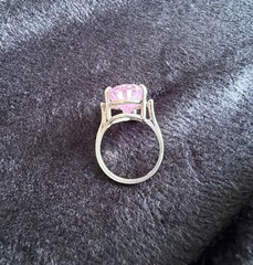 Vtg Sterling Silver Ring .925 Sz 7 Large Pear Pink Stone Cocktail Statement