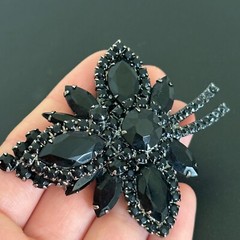 Vintage Jet Black Rhinestone Juliana? D&E Flower Plant Statement Brooch Pin