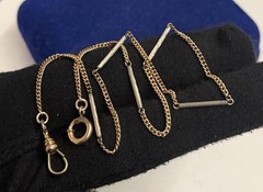 2 Tone Bar Link Gold filled fob Cuban Curb Watch Chain Gf 14” victorian 2mm 4.3g