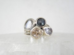 Silpada Sterling Silver CZ Hematite Quartz Wine Flight Ring Size 5