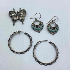 Vintage 1990s Sterling Silver 925 Turquoise CFJ Thai Butterfly Pendant Earrings