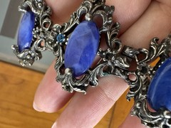 VTG Victorian Revival Selro Selini Blue Marbled Lucite Pot Metal Bracelet