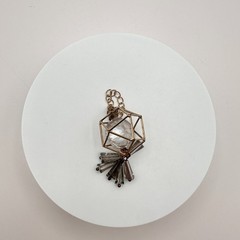Vintage Gold Tone Geometric Cage Pendant with Clear Lucite Crystal Prism