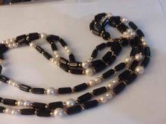 24″ Black and Faux Pearl “TM Trifari” Multiple Strand Necklace 05-01-2024