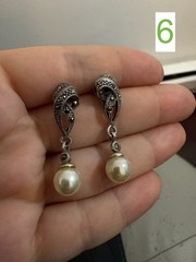 Vintage Art Deco Sterling Silver 925 Dangle Earrings (Marcasite and Faux Pearl)
