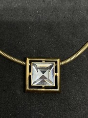 Avon Vintage Square-Cut Crystal Pendant Necklace 14” Chain Goldtone Signed