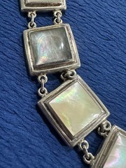 Vtg Signed NF Chapal Zenray Sterling Silver 925 Mother Of Pearl Panel Bracelet