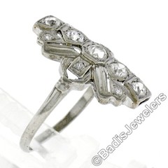 Antique Art Deco 14K White Gold 0.60ctw Diamond Unique Open Milgrain Dinner Ring
