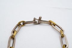 Vintage Taxco Mexico Sterling Silver 925 & Brass Oval Link Bracelet 7.75″