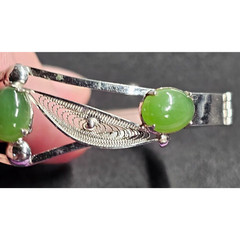 Sorrento Sterling Silver Green Gem Filigree Bangle Bracelet 925 Vintage 2.5in