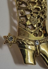 Vintage 1928 Brand Boot Brooch Pin Gold Tone Rhinestone Cowgirl Western