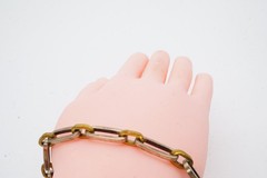 Vintage Taxco Mexico Sterling Silver 925 & Brass Oval Link Bracelet 7.75″
