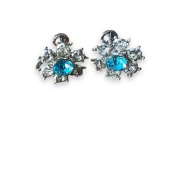 Vintage Nemo Signed Earrings and Necklace Aqua Rhinestone Silver Tone Costume