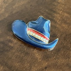 Vintage Cowboy Hat Brooch Blue Enamel With White Rhinestone’s Fashion Jewelry