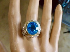 NEW 11 CARAT LONDON SWISS BLUE MINED OVAL CUT TOPAZ STERLING RING SIZE 8 RING