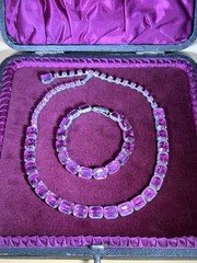 Rare, Vintage Weiss Magenta Rhinestone Necklace Bracelet-Costume Jewelry-AS IS
