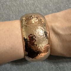 Vintage Bracelet Hammered Metal Copper Rose Gold Wide Hinged Boho Bangle