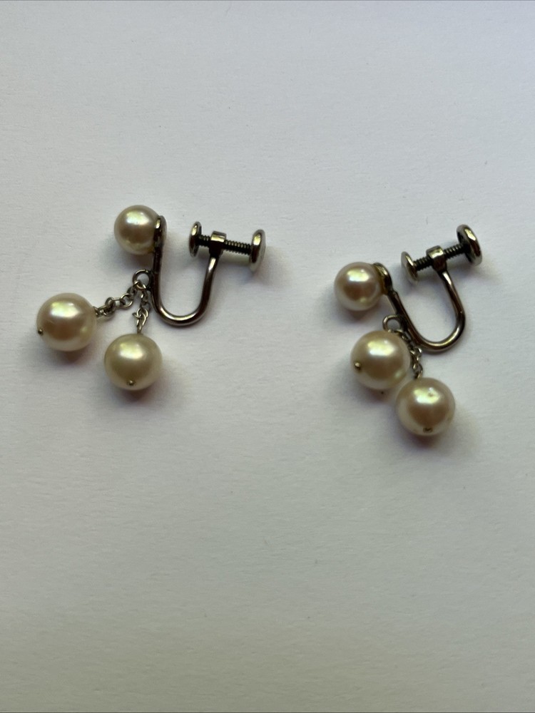Vintage Silver Pearl Dangle Drop Earrings In Great Shape Simulated Pearls