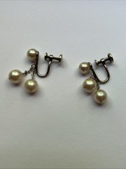 Vintage Silver Pearl Dangle Drop Earrings In Great Shape Simulated Pearls