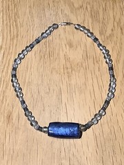Vintage Blue Glass Beaded Choker Necklace 39cm Long
