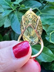 VINTAGE HUGE MASSIVE STATEMENT 10K GOLD MARQUISE LEMON GREEN QUARTZ CITRINE RING