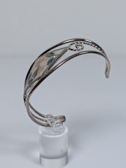 Vtg Alpaca Mexico Cuff Bracelet MOP Abalone Shell Inlay Silver Tone 1980s NOS