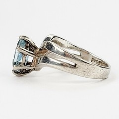 Baby Blue Topaz Marquise Cut Solitaire Sterling Silver Cocktail Ring Size 5.75