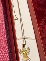 Vintage Gold Coated Sterling Silver .925 Angel Necklace CZs RL China