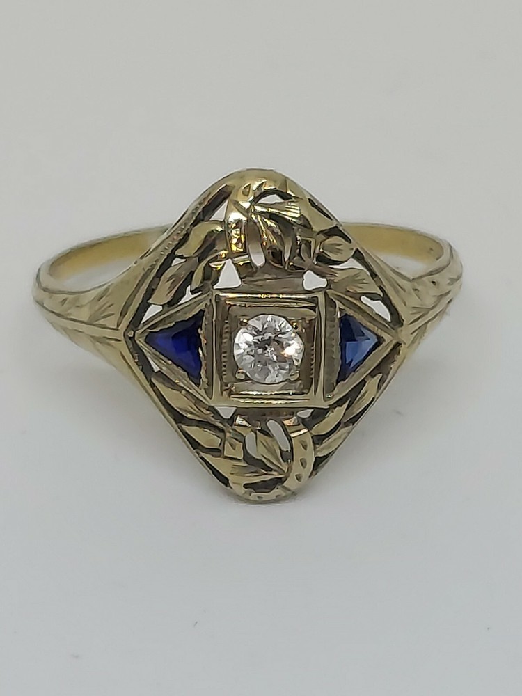 Vintage Art Deco BELAIS 18k Gold Filigree Delicate Ring Size 8