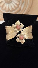 Vintage Goldstone Clamper Bracelet Gold Tone Hinged Cuff Gold Stone Maple Leaf